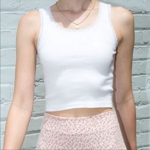 Brandy Melville Lace Ribbed White Tank Top